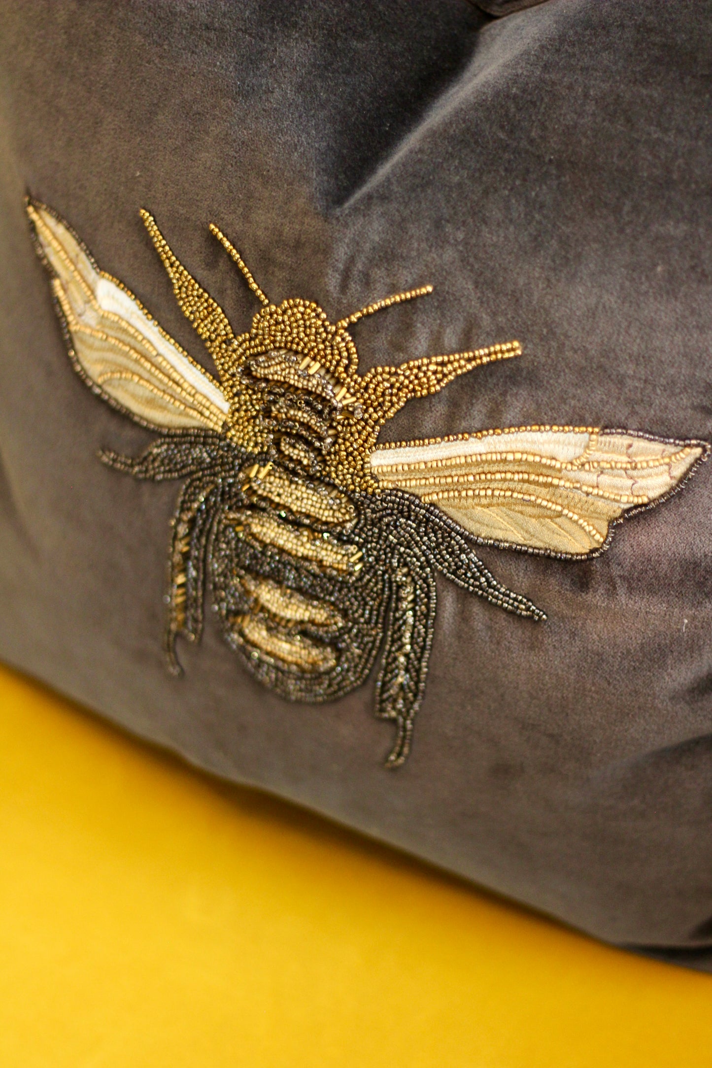 Luxe Bee Embellished Cushion - Black