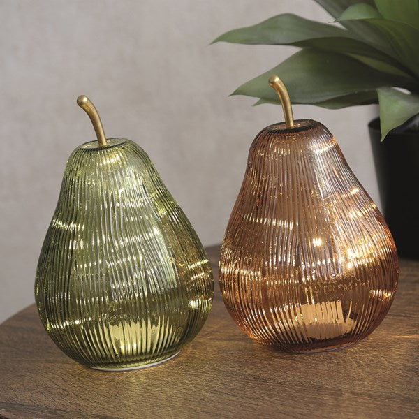 LED Green Ribbed Decorative Glass Pear