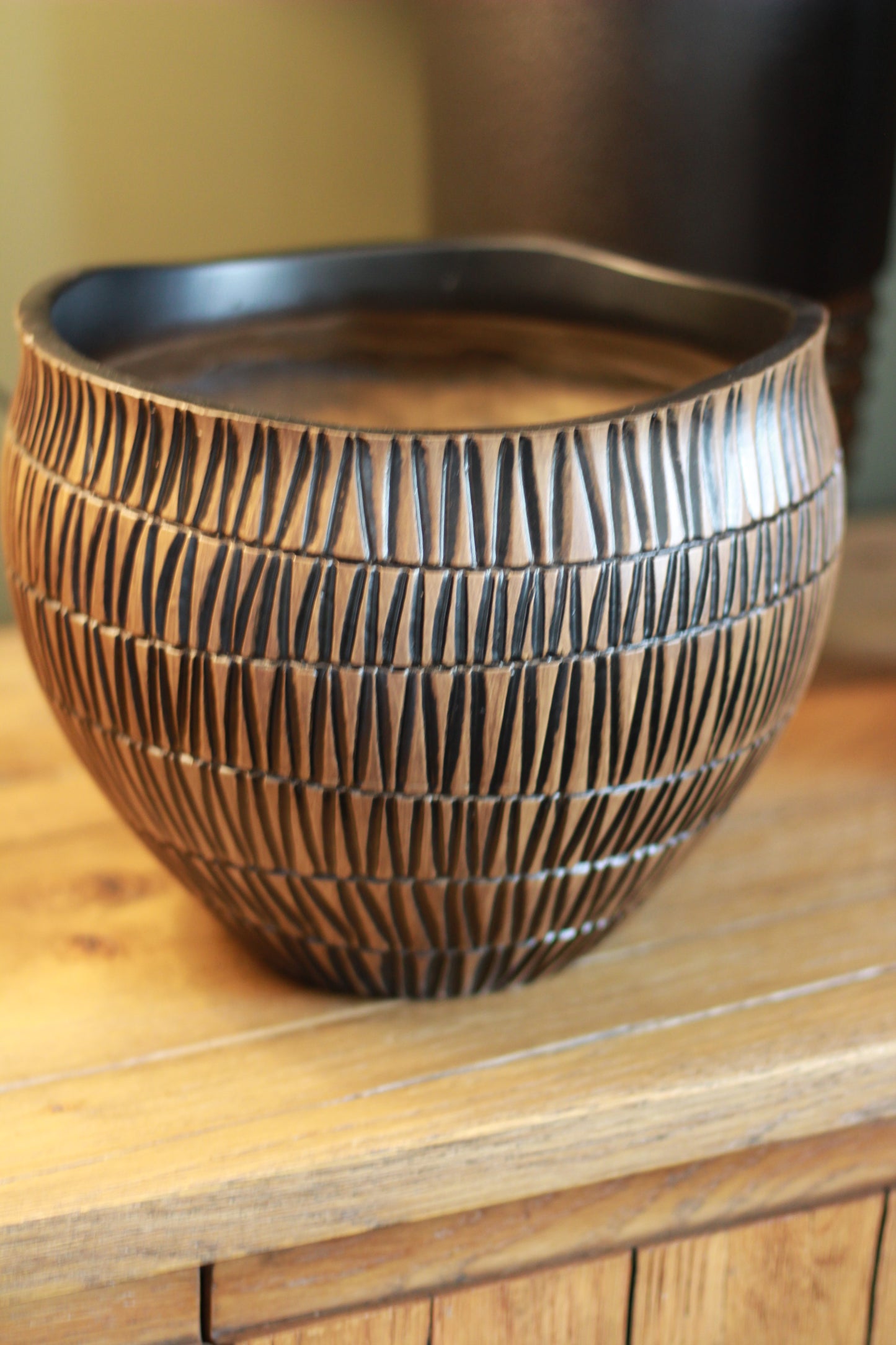 Carved Black & Brown Decorative Bowl styled view – Leya Buster Interiors
