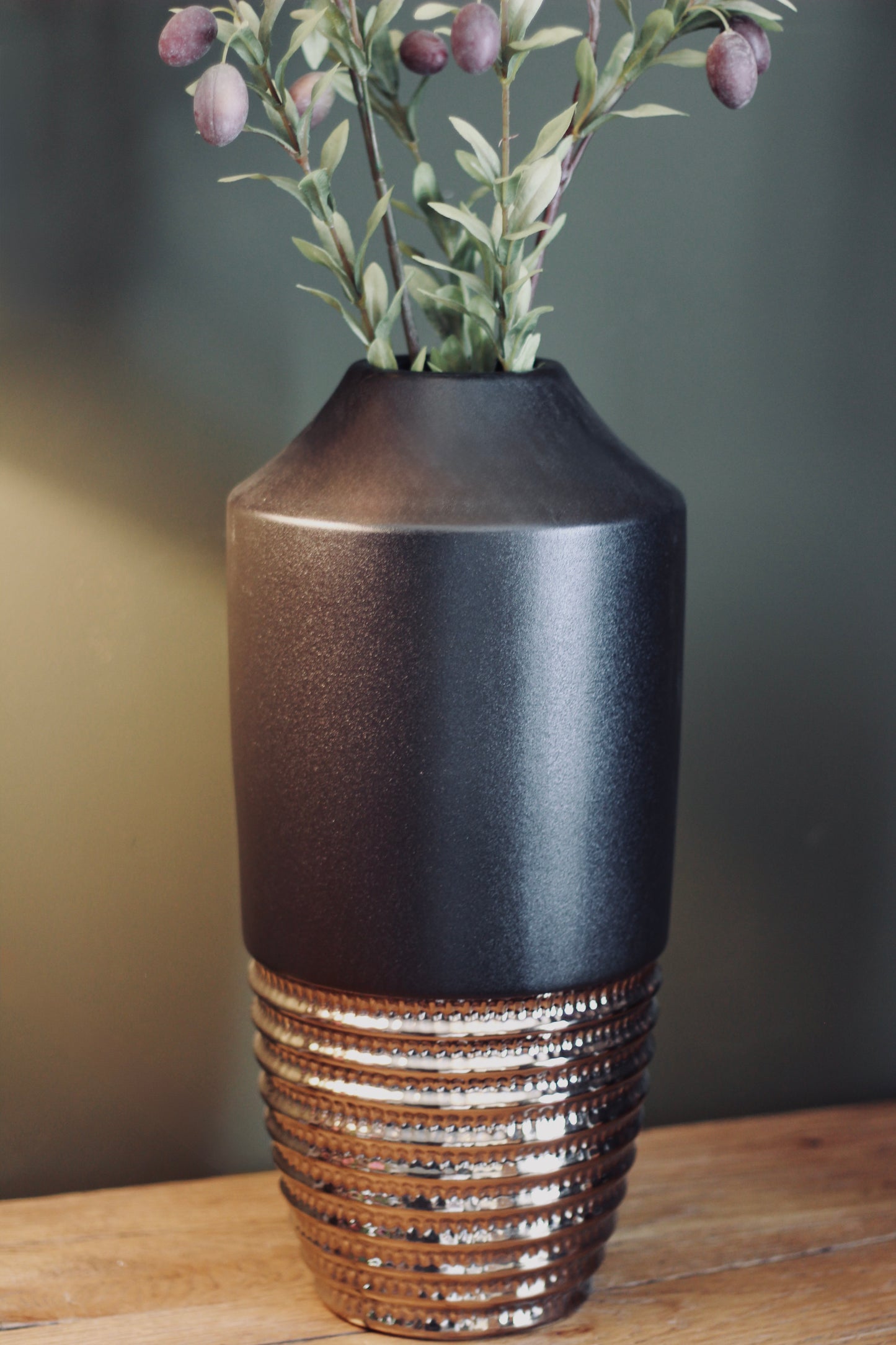 Black & Bronze Textured Vase styled view – Leya Buster Interiors