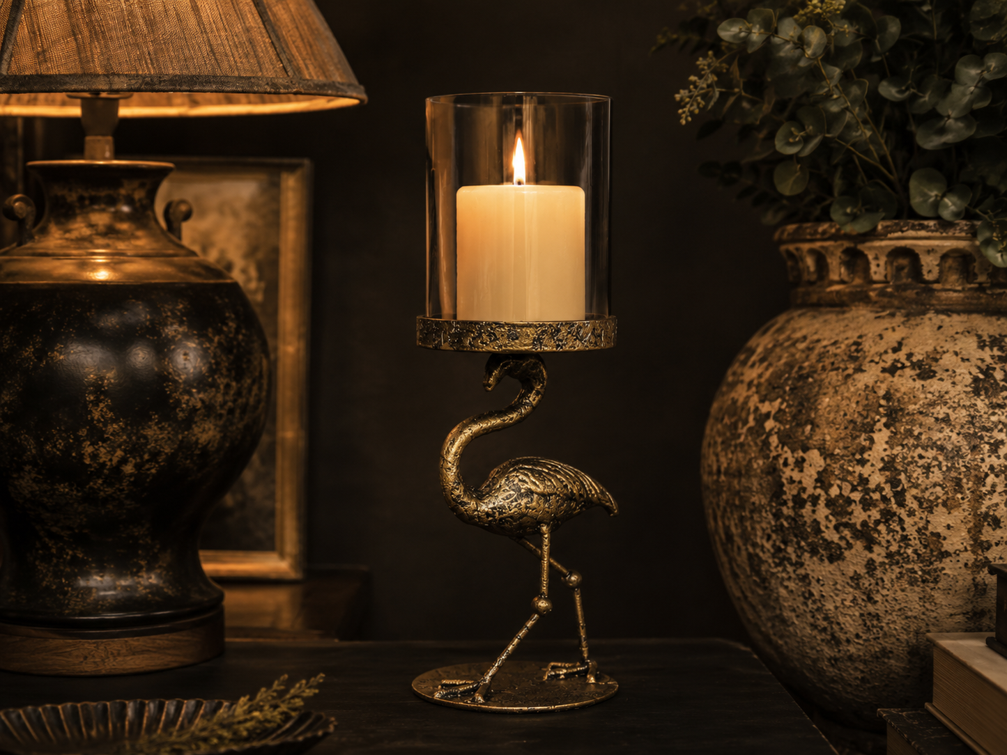 Flamingo candle holder styled as a statement home accessory.