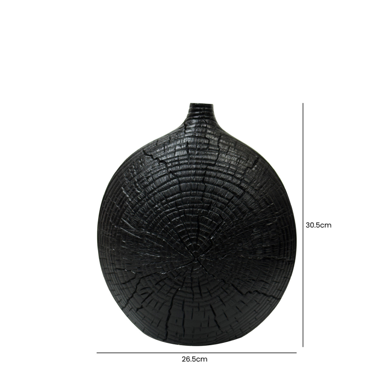 Black Textured Polyresin Vase – Tree Trunk Effect - Small