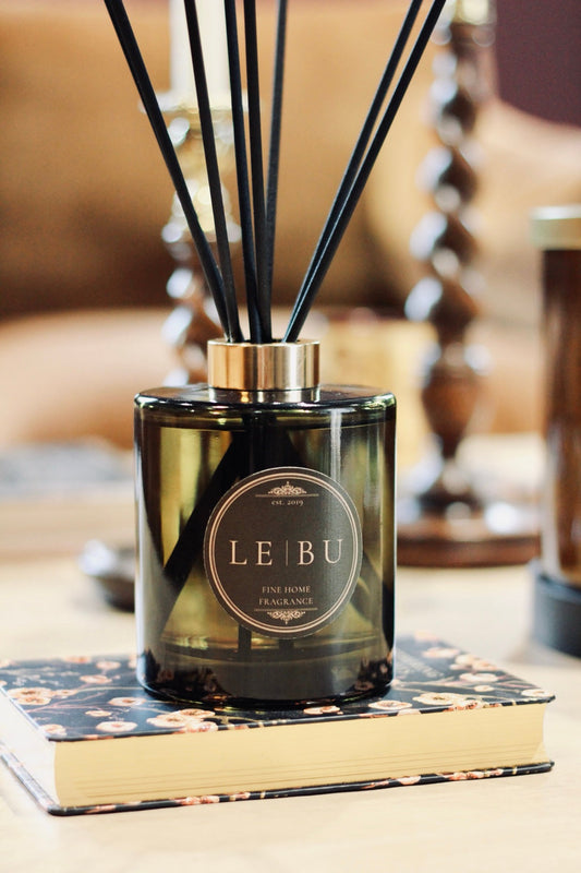 LE | BU 500ml luxury reed diffuser styled in an elegant interior