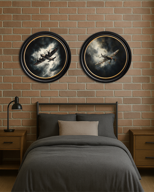 Fighter Jets Oxford Round Frame – framed wall art at Leya Buster Interiors