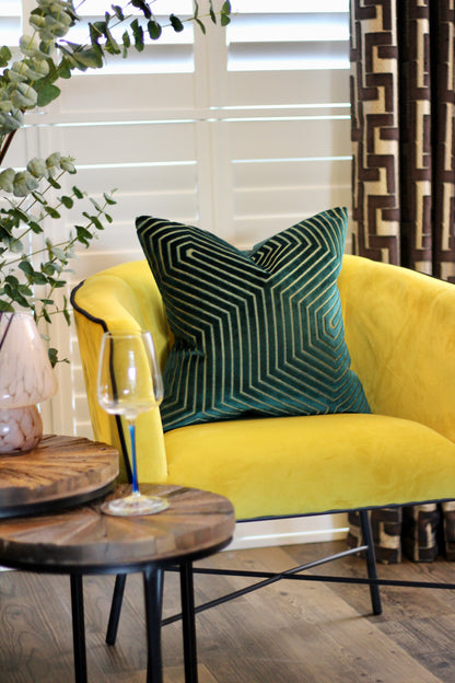 Shimmer Velvet Cushion – Emerald – decorative cushion at Leya Buster Interiors
