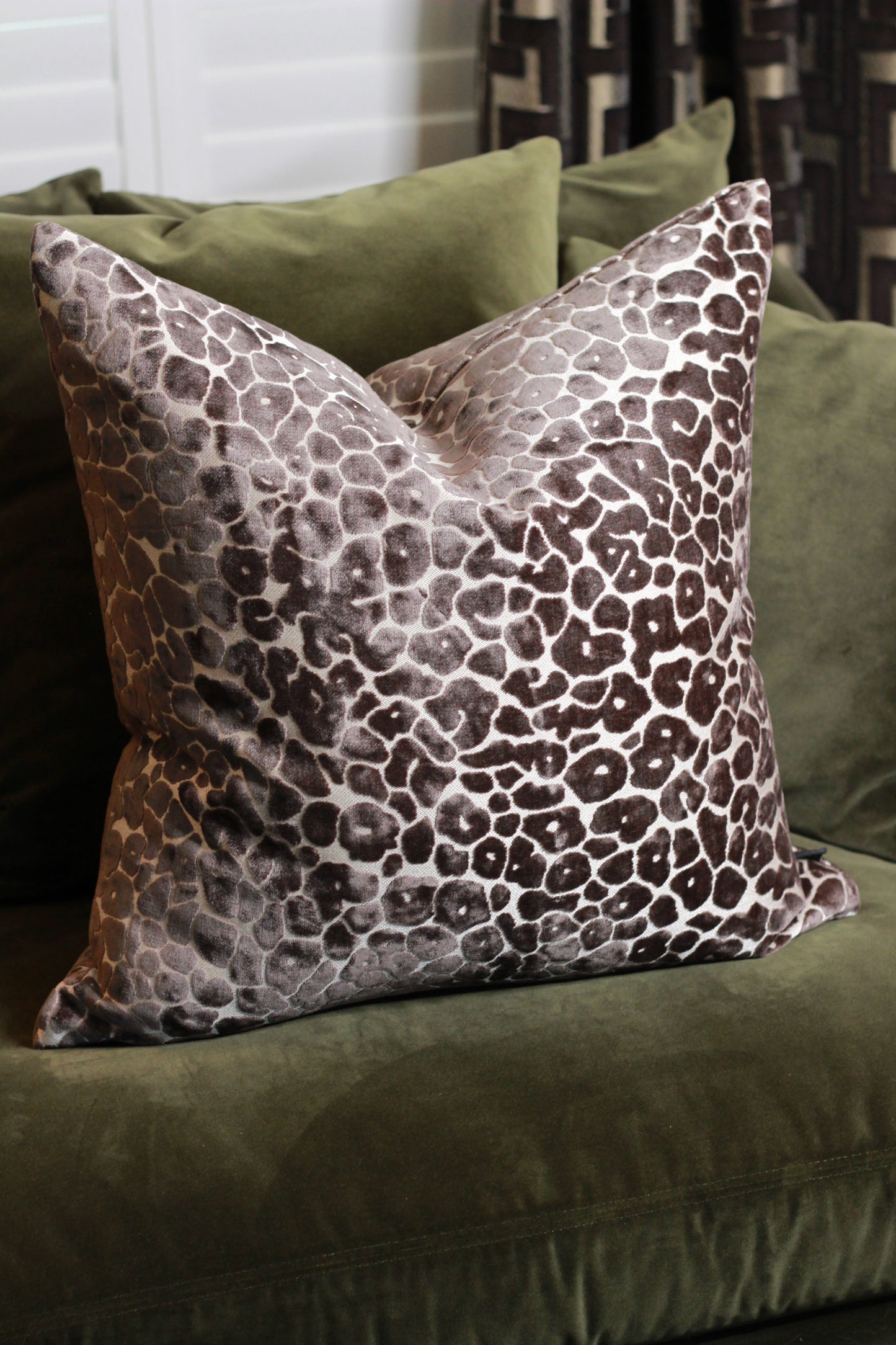 Mocha Velvet Cut Leopard Spot Cushion - Large