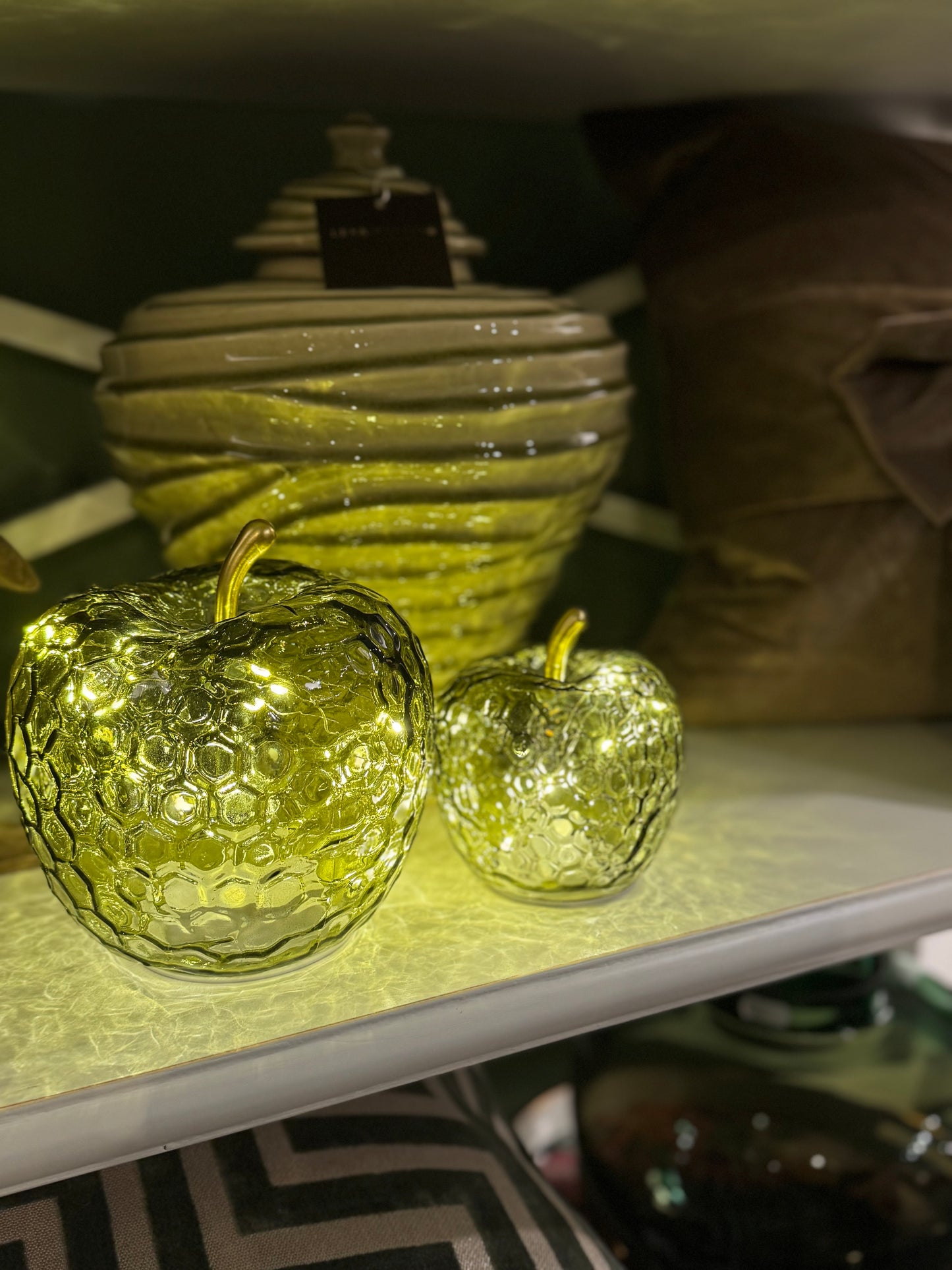 LED Green Decorative Glass Apple - Large