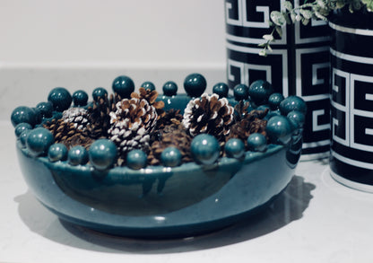 Teal Bowl With Bobbled Edge styled view – Leya Buster Interiors