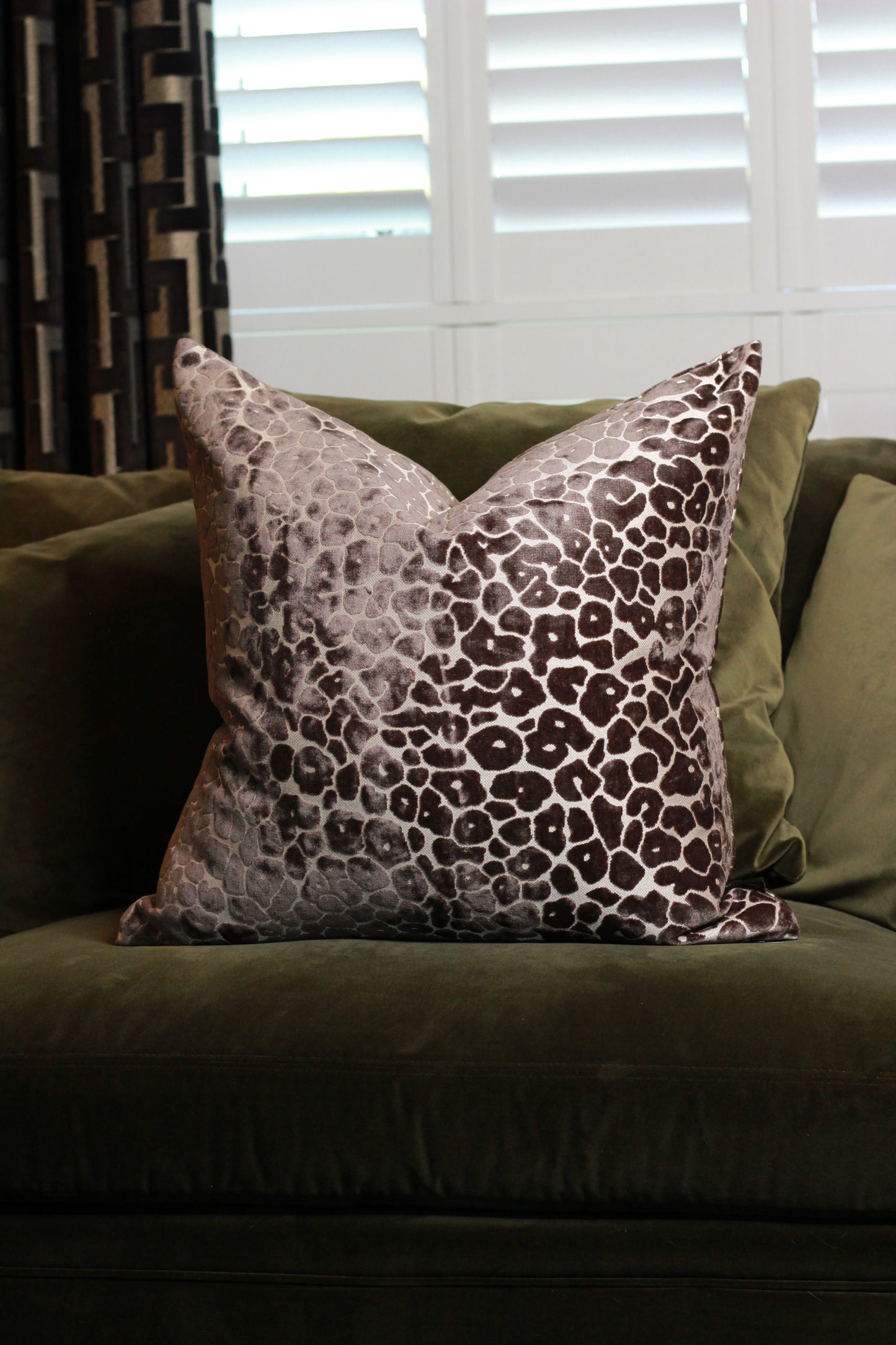 Mocha Velvet Cut Leopard Spot Cushion - Large