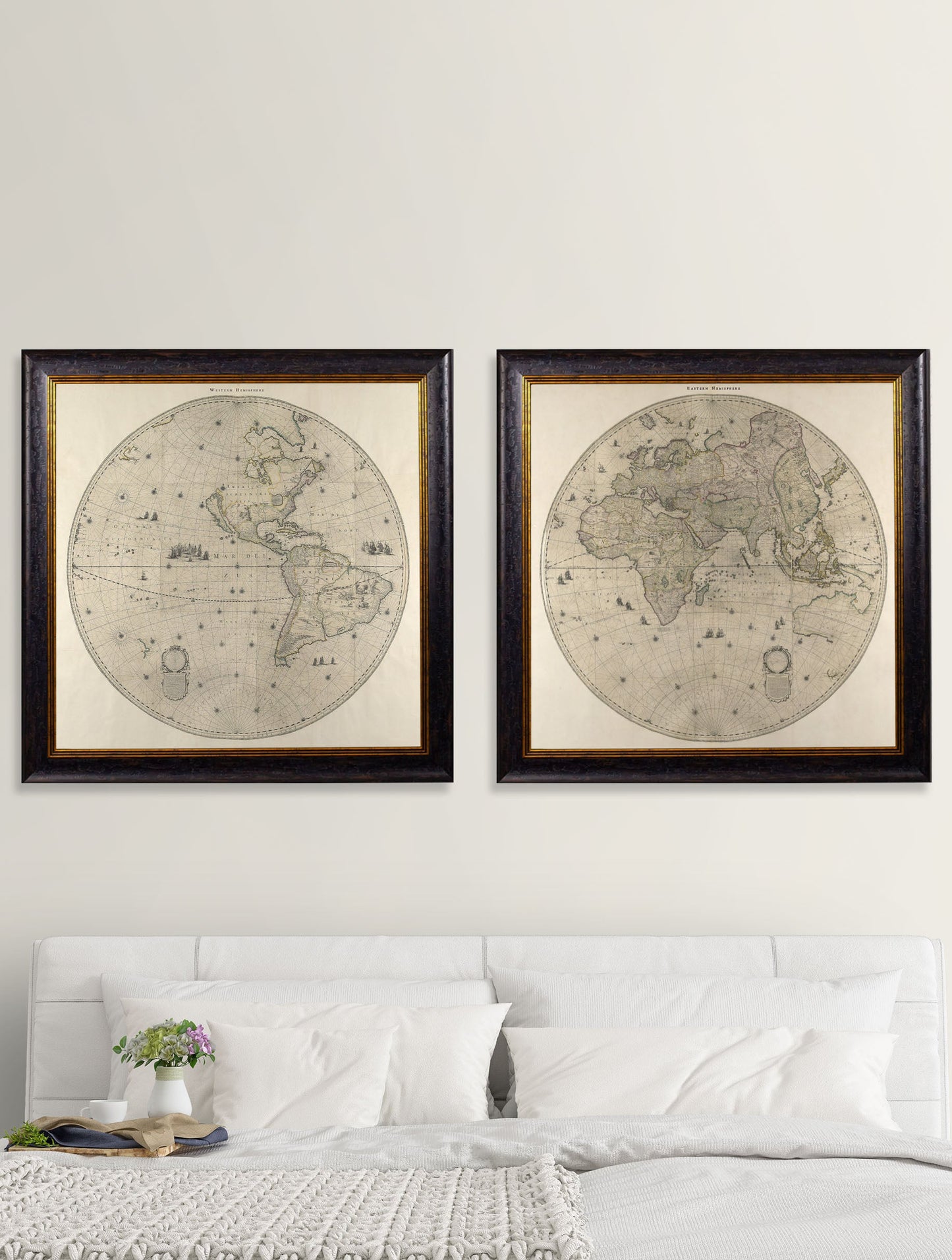 c.1660 Map of the World in Two Hemispheres – framed wall art at Leya Buster Interiors