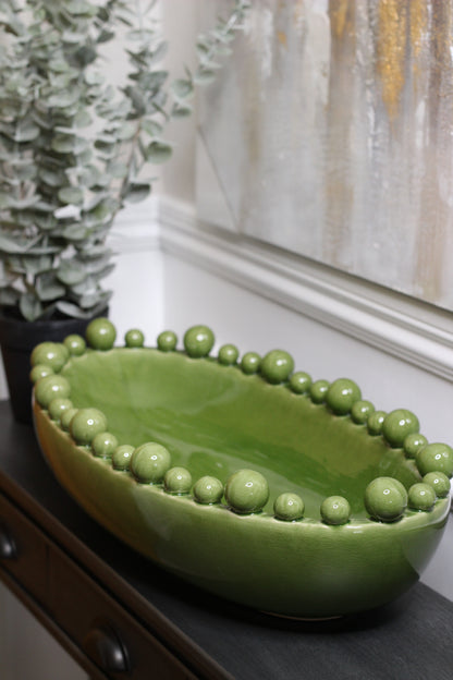 Green Oval Bowl With Bobbled Edge styled view – Leya Buster Interiors