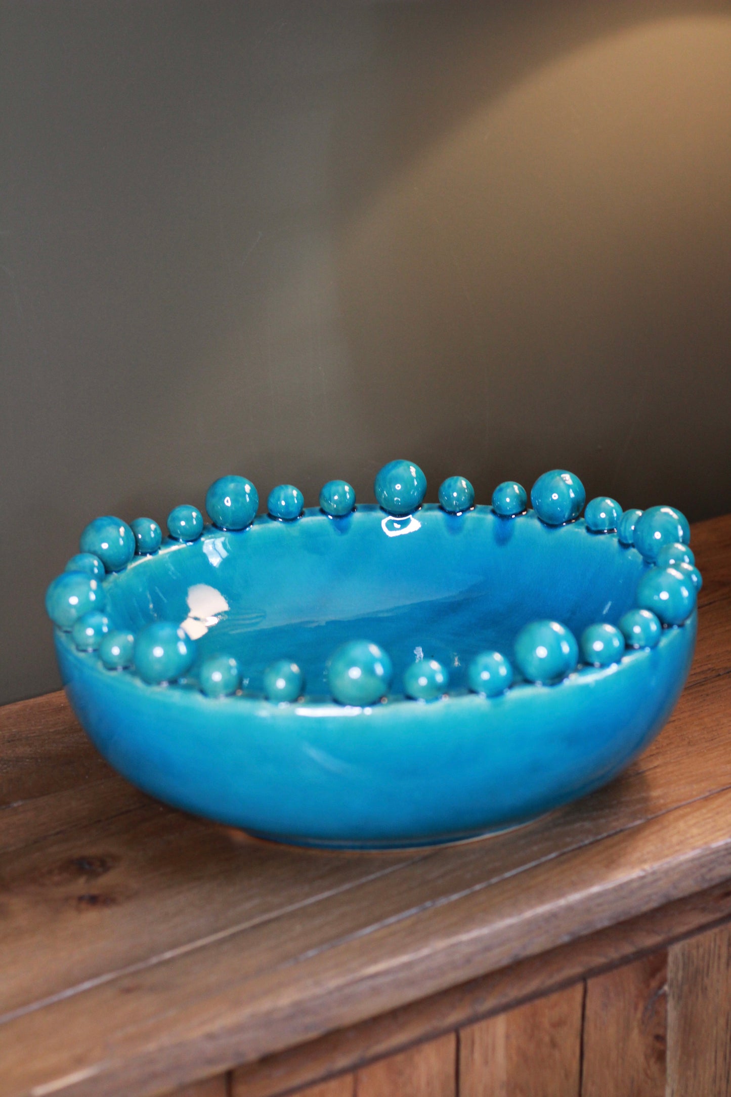 Aqua Decorative Bobble Edged Bowl
