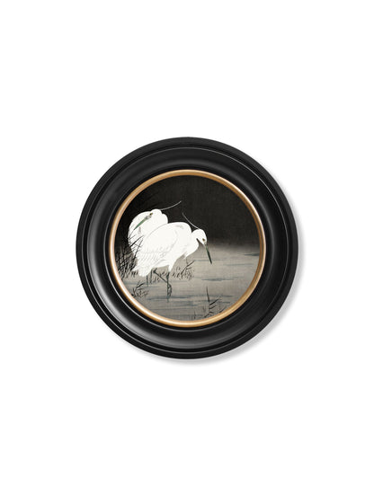 c.1910 Two Egrets in Reeds – Ohara Koson – Round styled view – Leya Buster Interiors
