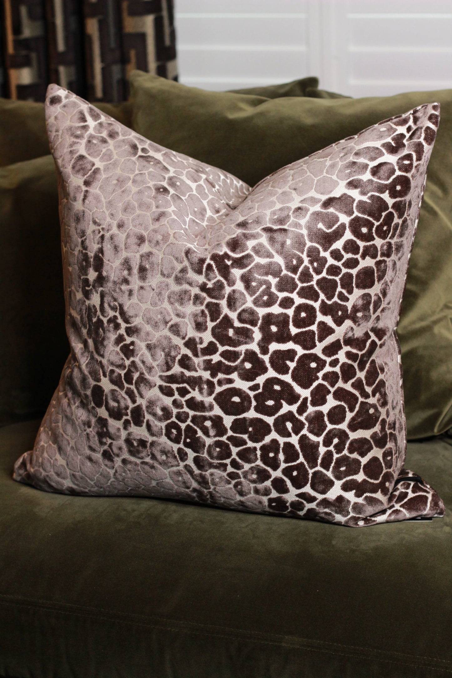 Mocha Velvet Cut Leopard Spot Cushion - Large