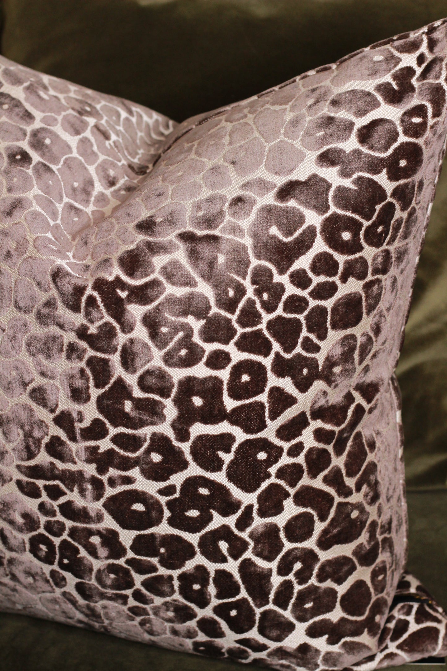 Mocha Velvet Cut Leopard Spot Cushion - Large