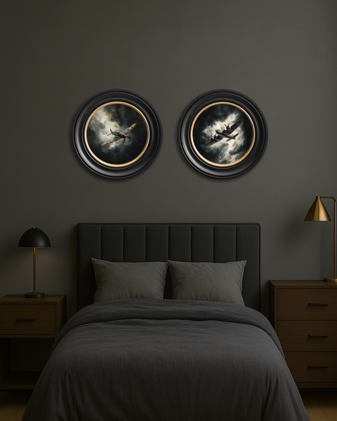 Fighter Jets Oxford Round Frame styled view – Leya Buster Interiors