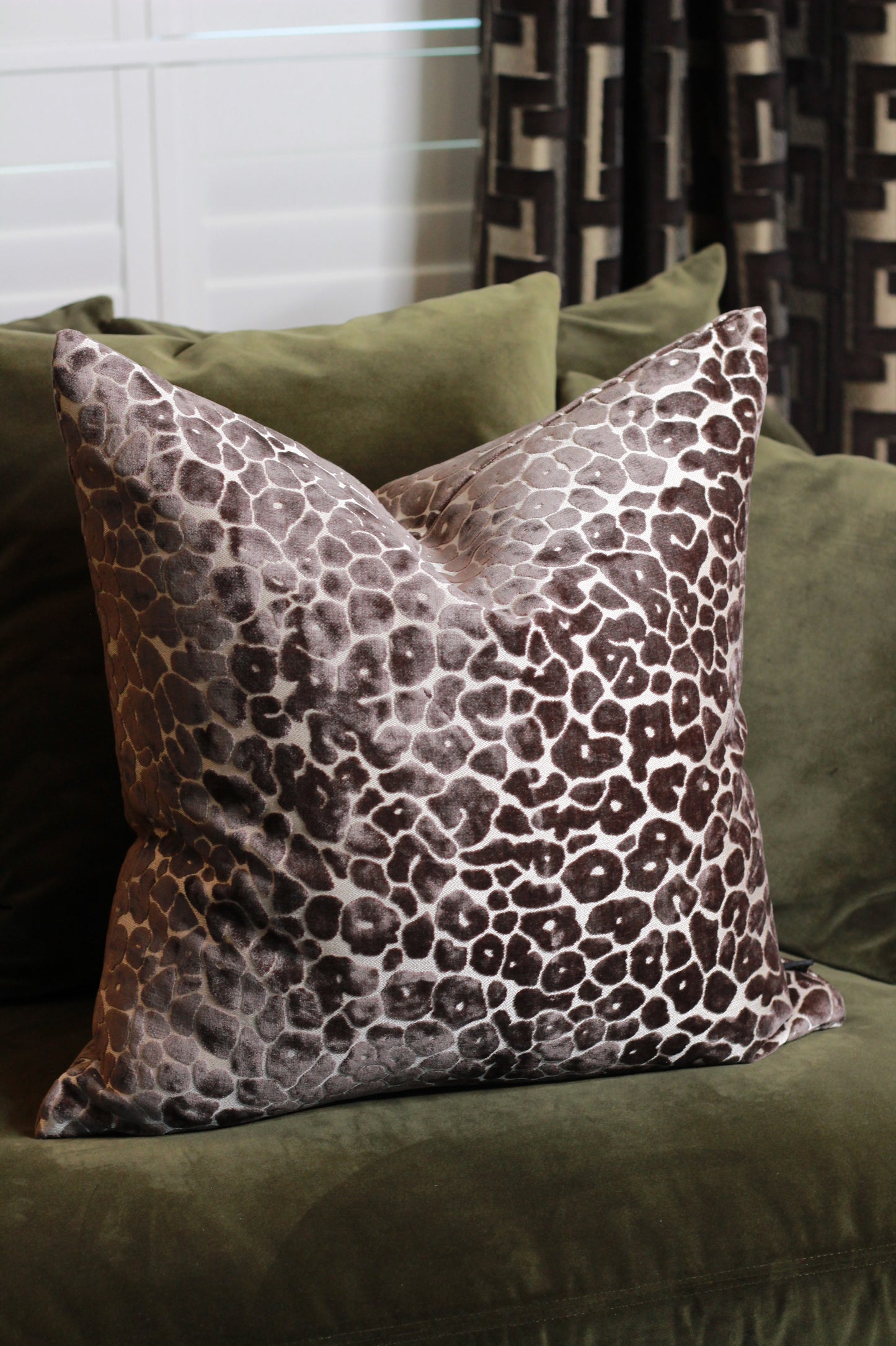 Mocha Velvet Cut Leopard Spot Cushion - Large