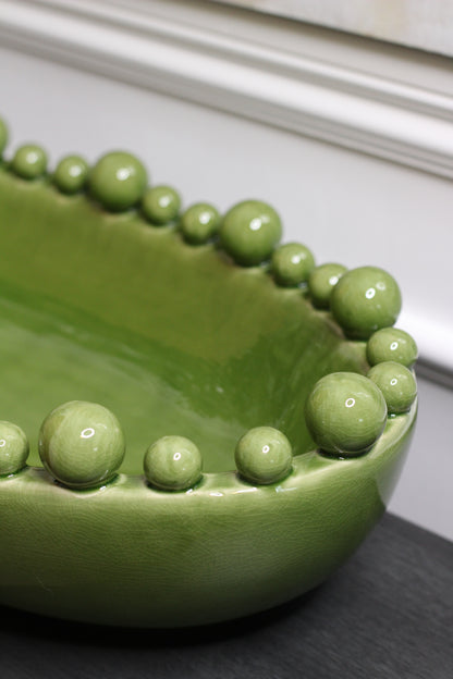 Green Oval Bowl With Bobbled Edge styled view – Leya Buster Interiors