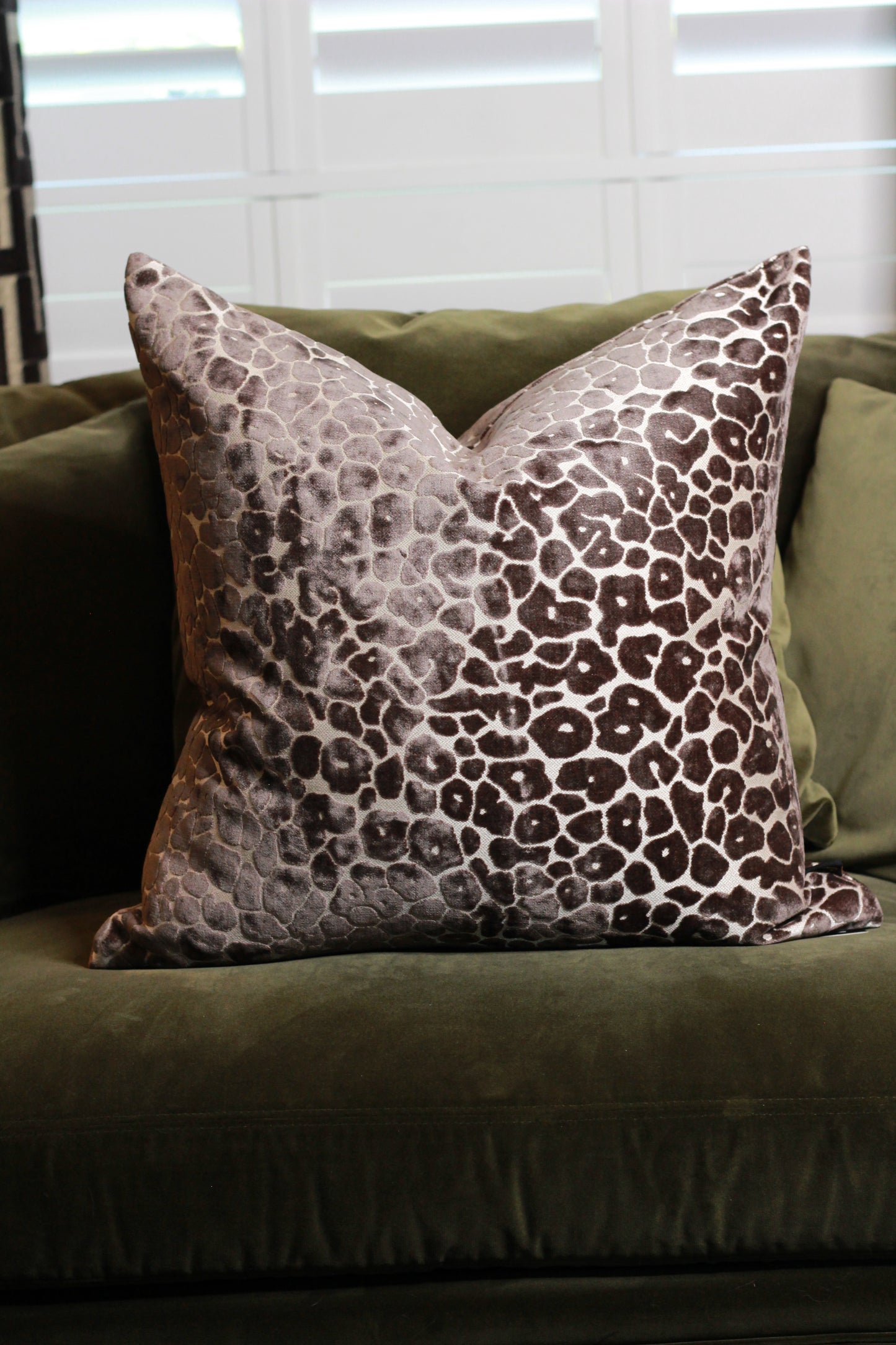 Mocha Velvet Cut Leopard Spot Cushion - Large