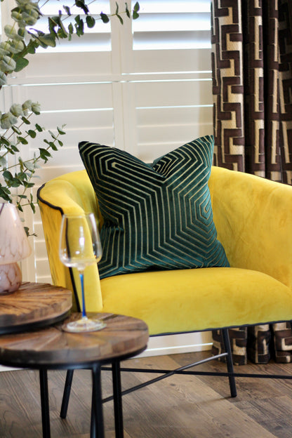 Shimmer Velvet Cushion – Emerald styled view – Leya Buster Interiors