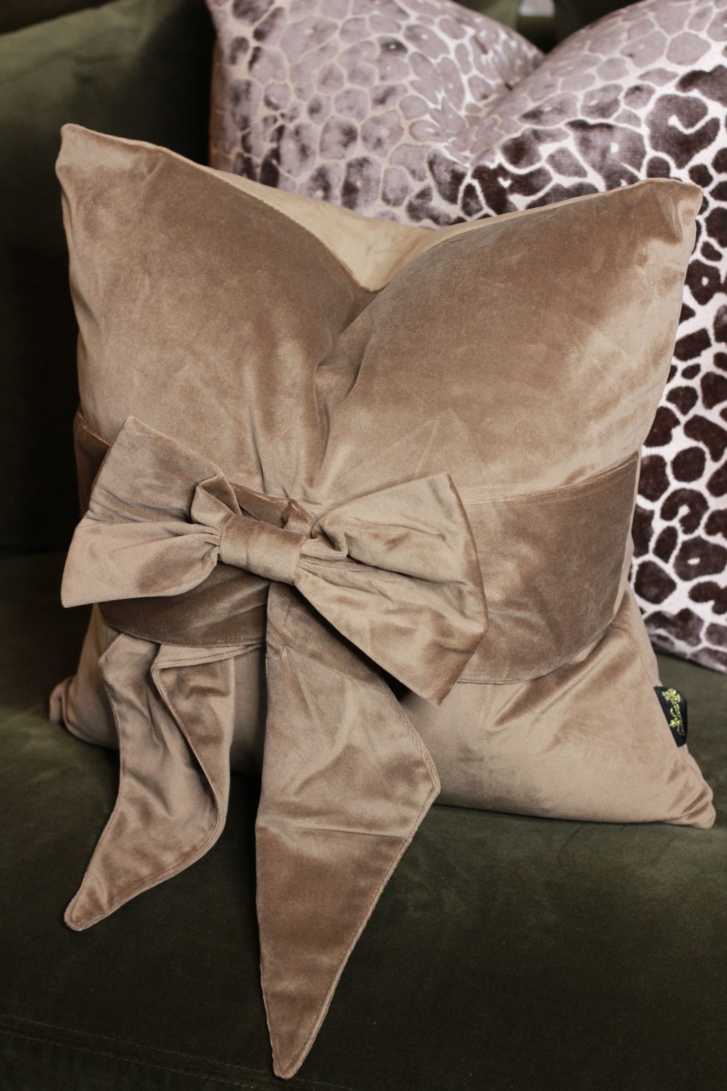 Brown Taupe Bow Velvet Cushion