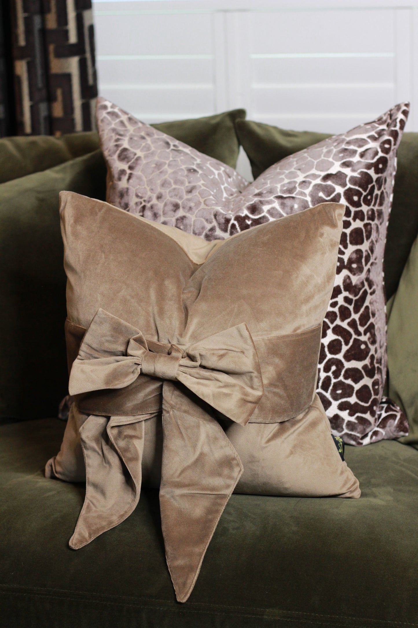 Mocha Velvet Cut Leopard Spot Cushion - Large