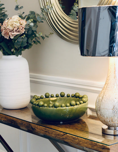 Green Bowl With Bobbled Edge styled view – Leya Buster Interiors