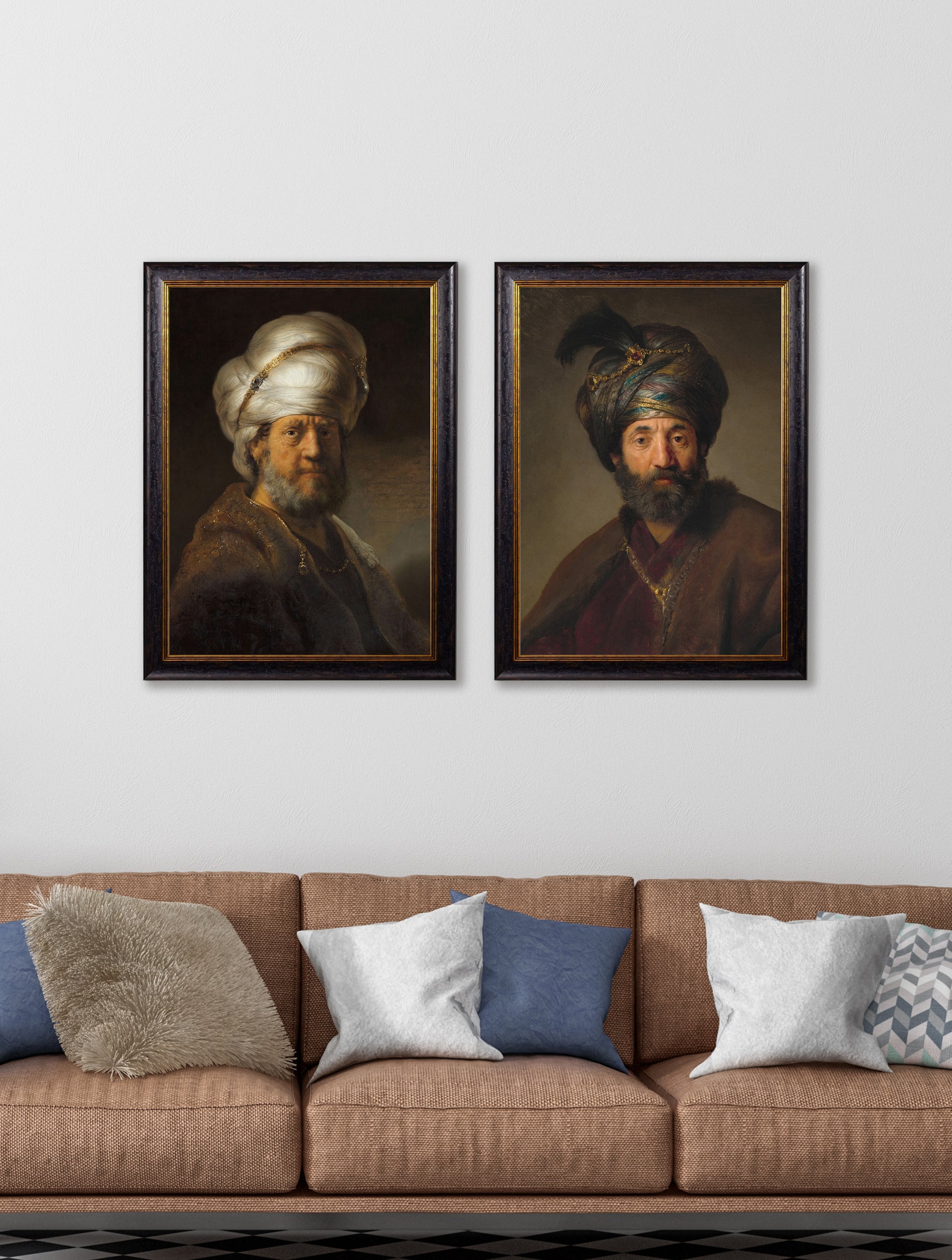 c.17th Century Rembrandt's Oriental Gentlemen – framed wall art at Leya Buster Interiors