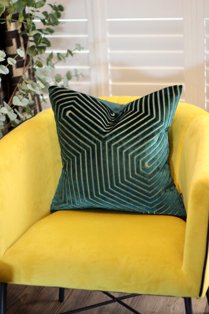 Shimmer Velvet Cushion – Emerald styled view – Leya Buster Interiors