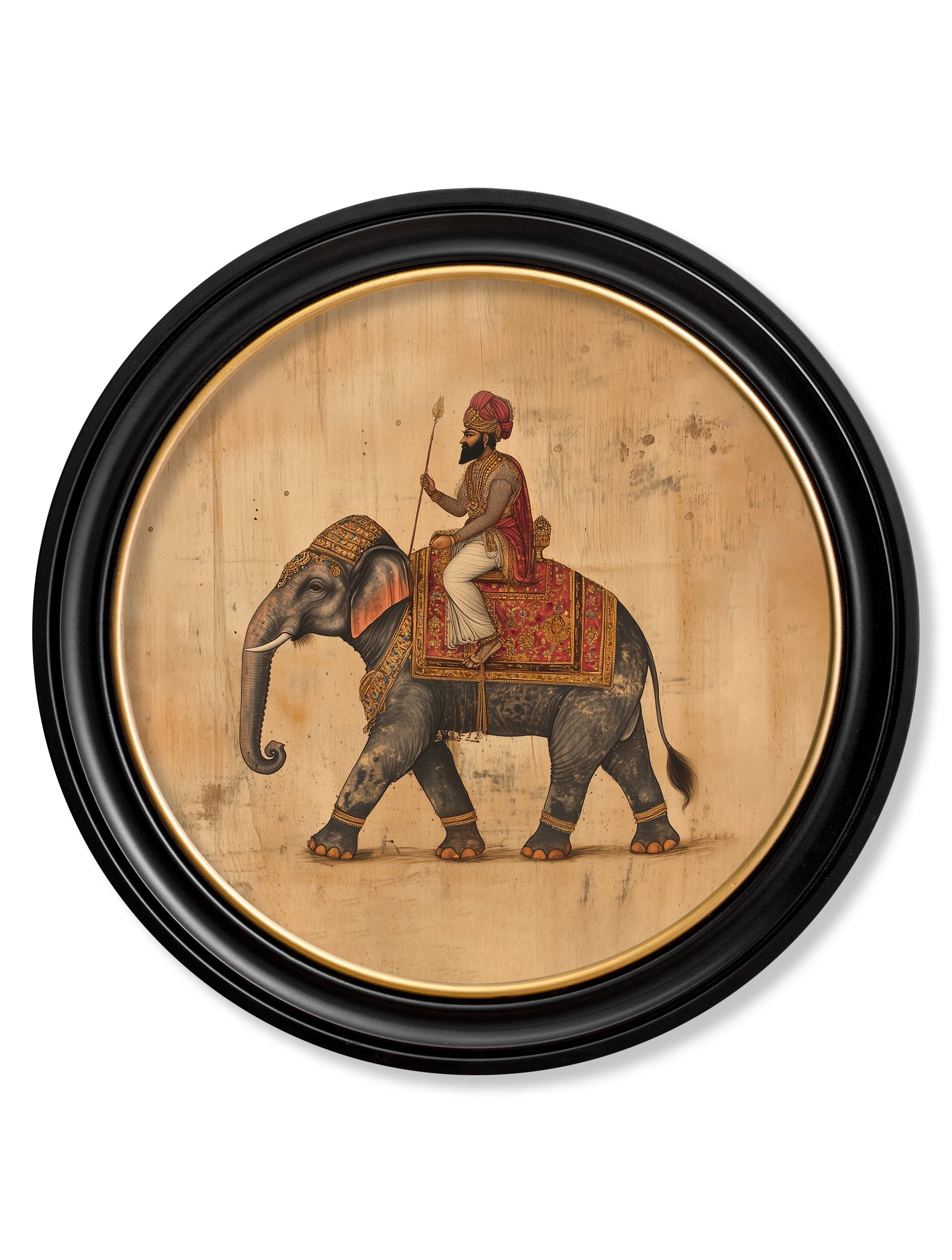 Mughal Emperor on Elephant LF – Oxford round frame detail – Leya Buster Interiors