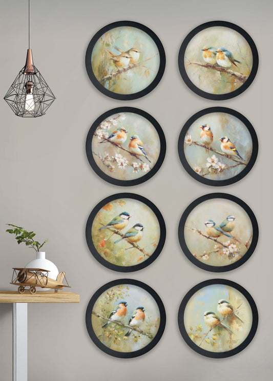 Garden Birds – 30cm Black Round Box Frame – framed wall art at Leya Buster Interiors