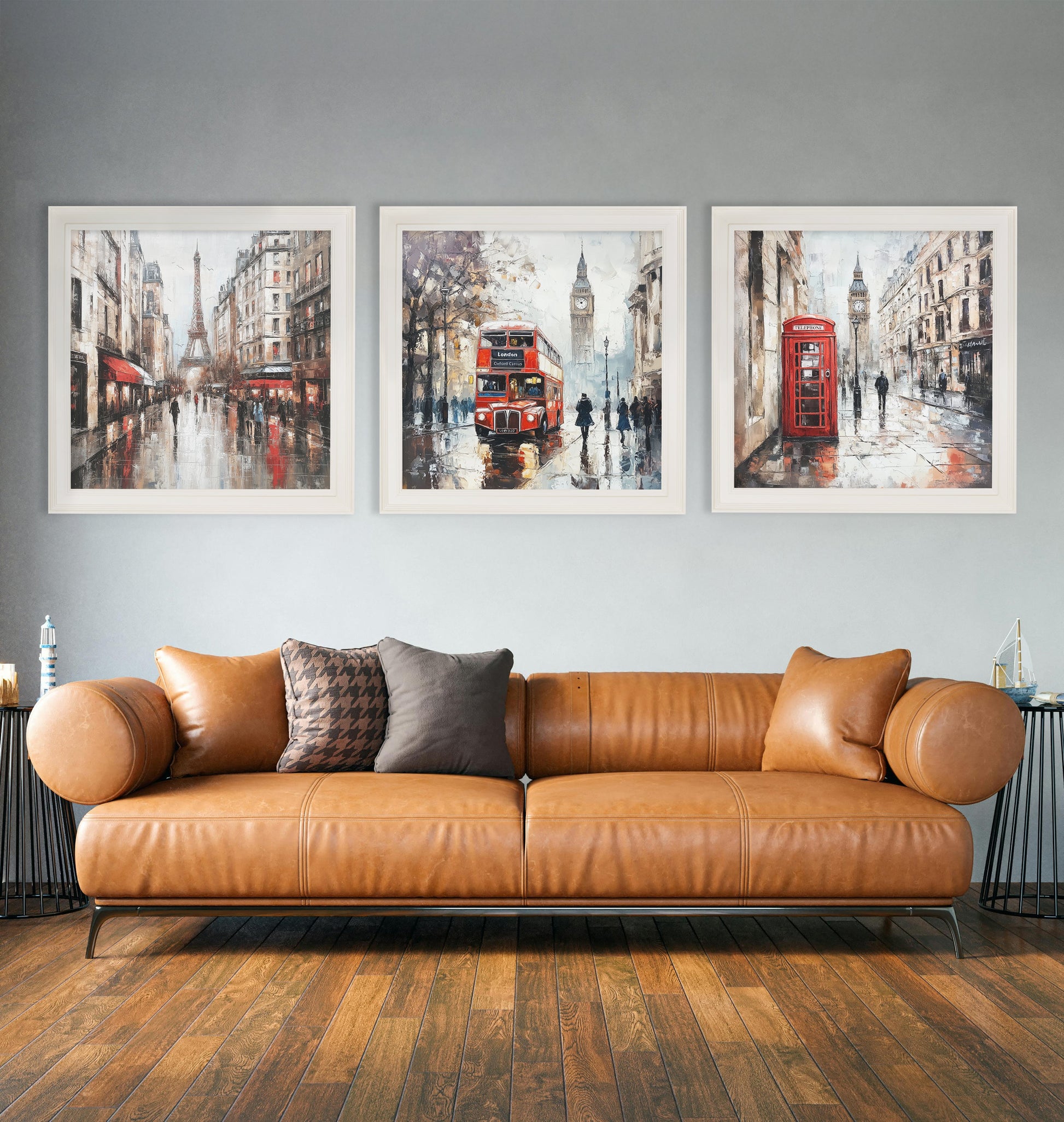 London Bus – Cream Hurstwood Square Frame styled view – Leya Buster Interiors