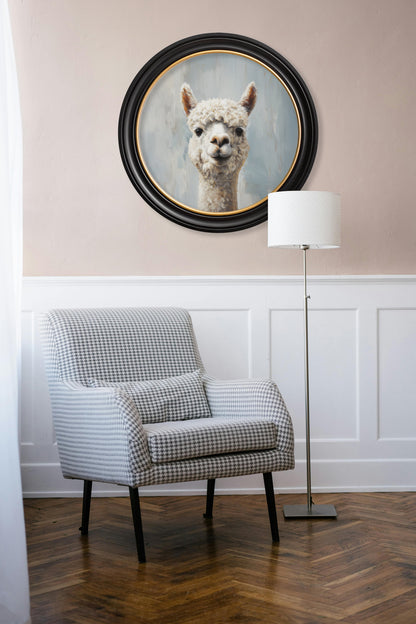 The Goofy Alpaca – Oxford Round Frame – framed wall art at Leya Buster Interiors