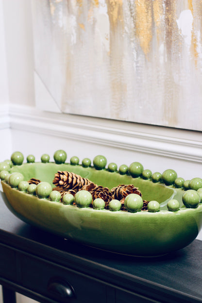 Green Oval Bowl With Bobbled Edge – decorative bowl at Leya Buster Interiors