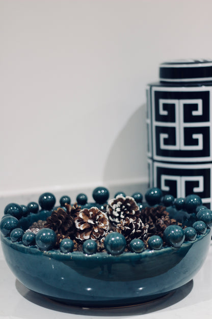 Teal Bowl With Bobbled Edge styled view – Leya Buster Interiors