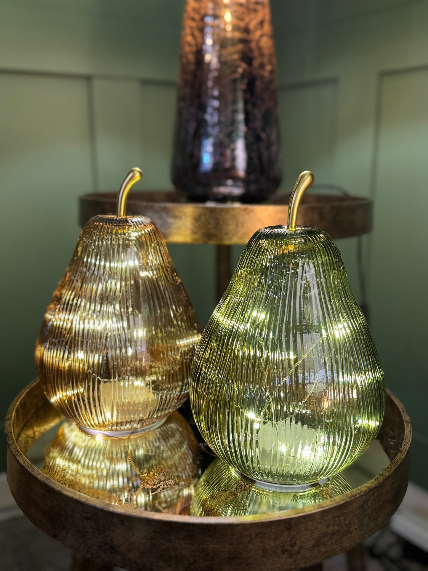 LED Amber Ribbed Decorative Glass Pear