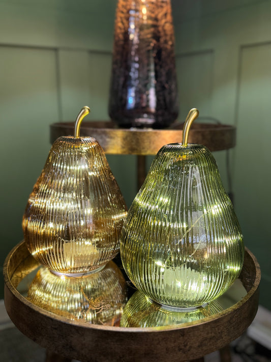 LED Green Ribbed Decorative Glass Pear