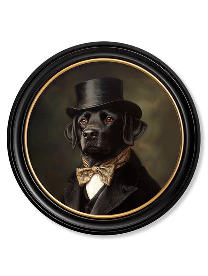 Lord Wagsalot – Gentleman Black Labrador Oxford Round Frame detail – Leya Buster Interiors