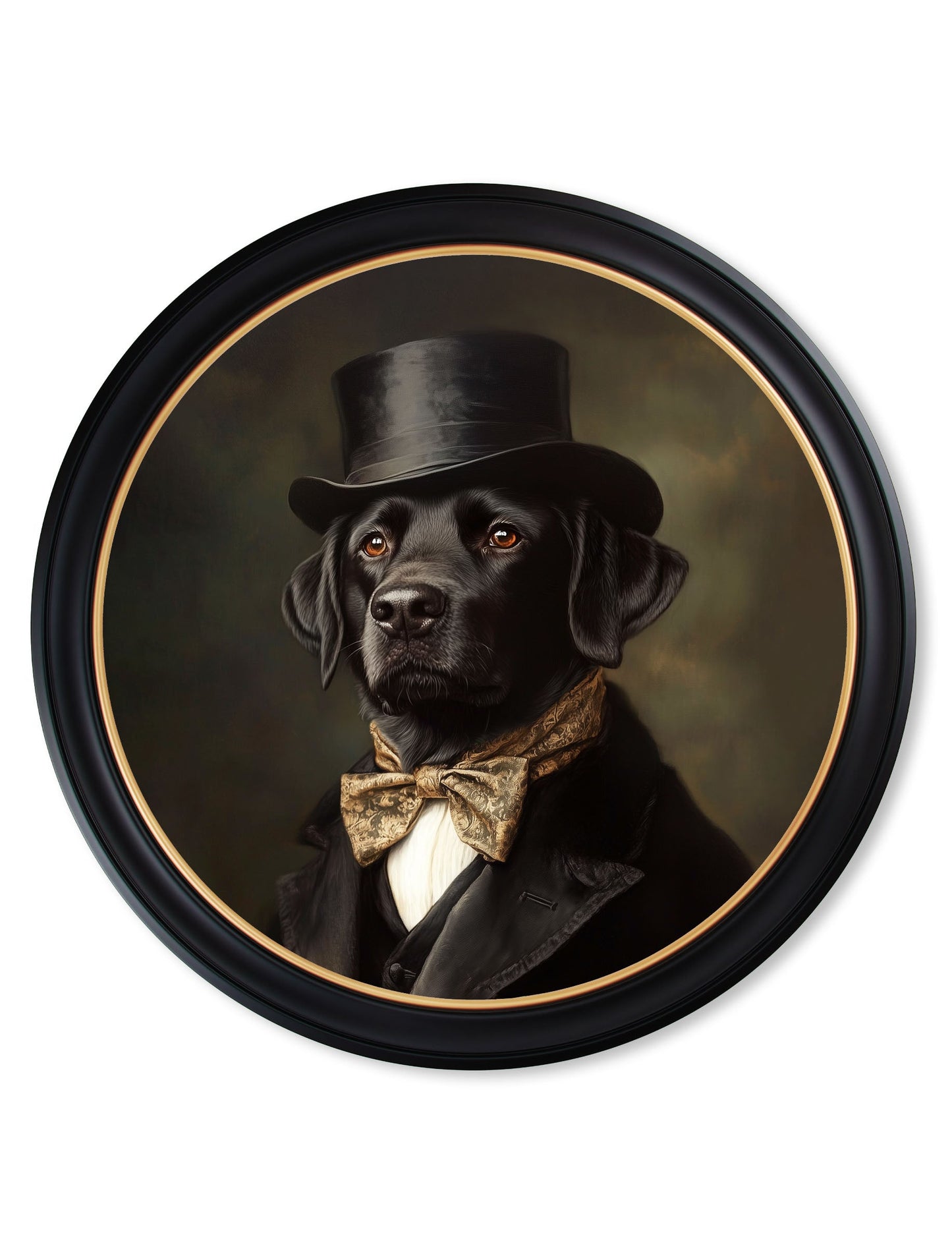 Lord Wagsalot – Gentleman Black Labrador Oxford Round Frame styled view – Leya Buster Interiors