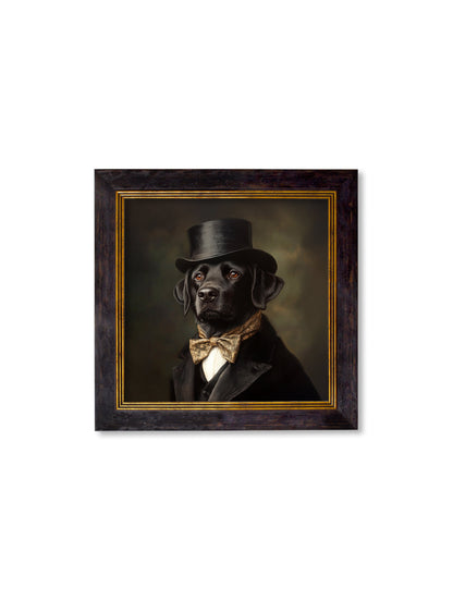 Lord Wagsalot – Gentleman Black Labrador Oxford Square Frame styled view – Leya Buster Interiors
