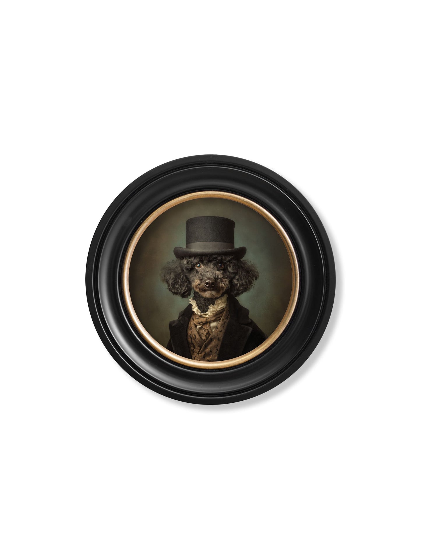 Sir Poodleton – Gentleman Poodle Oxford Round Frame styled view – Leya Buster Interiors