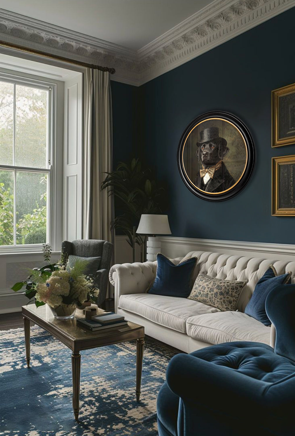 Lord Wagsalot – Gentleman Black Labrador Oxford Round Frame – fine home fragrance at Leya Buster Interiors