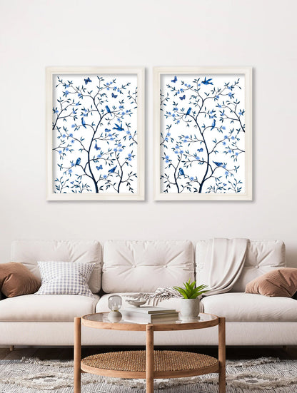 Tree of Life Blue & White Set of 2 – framed wall art at Leya Buster Interiors