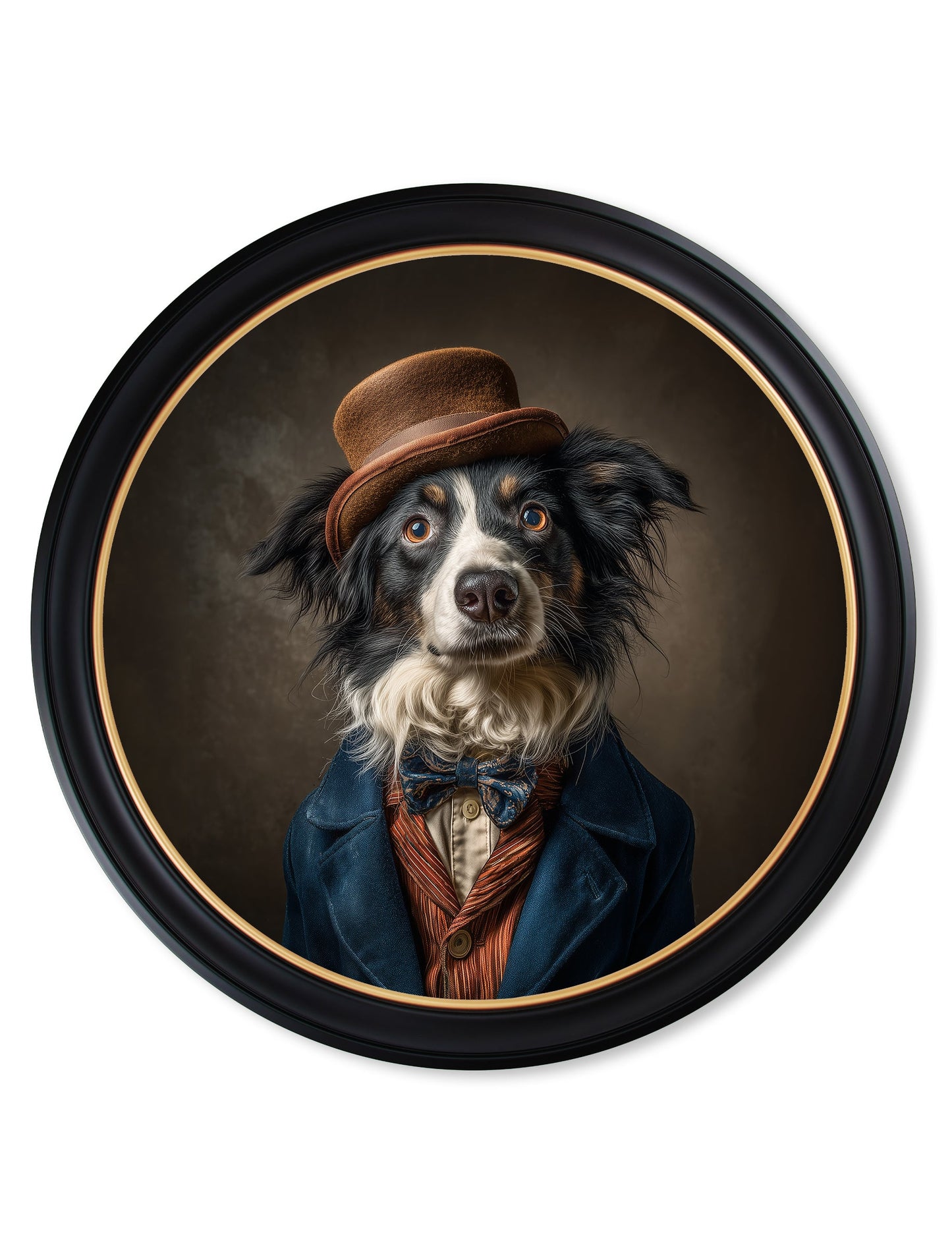 Lord Shearlock – Gentleman Border Collie Oxford Round Frame styled view – Leya Buster Interiors