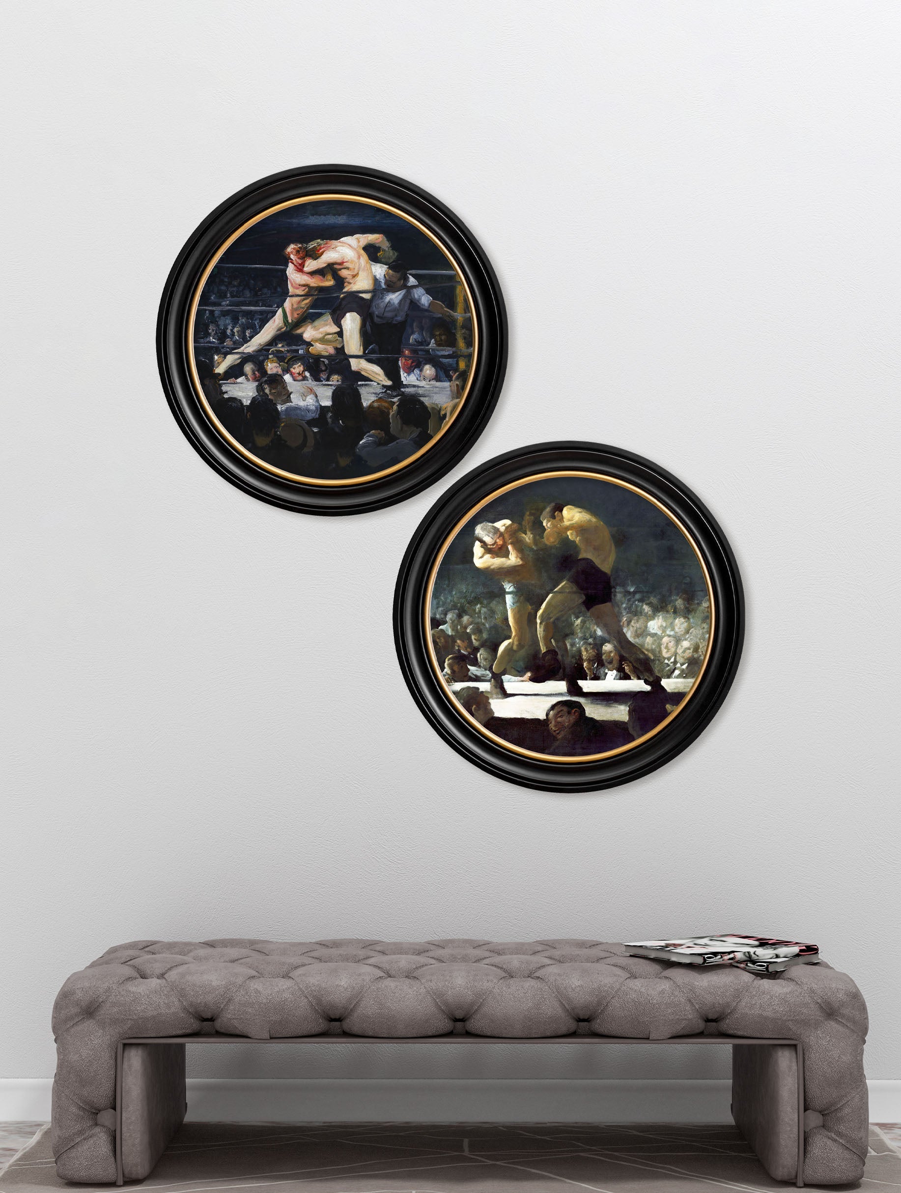 c.1900's George Bellows' Boxers – Round Frame – framed wall art at Leya Buster Interiors
