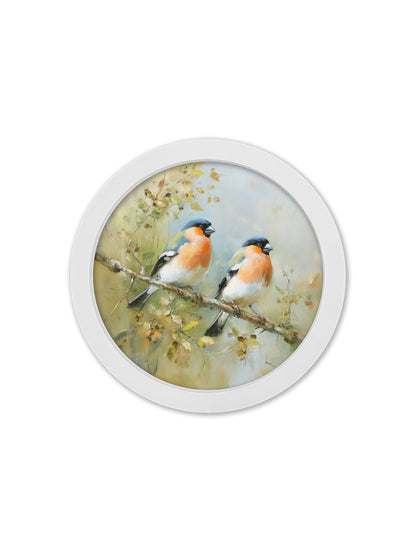 Garden Birds – 30cm White Round Box Frame styled view – Leya Buster Interiors