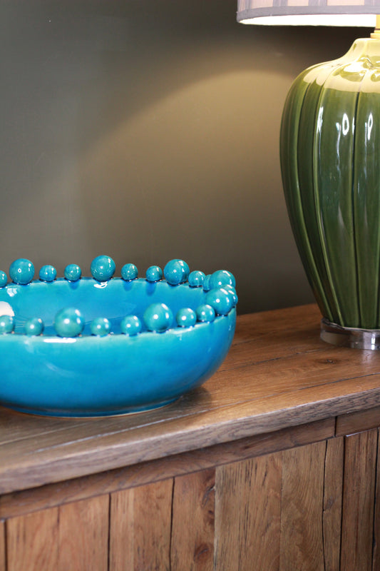 Aqua Decorative Bobble Edged Bowl