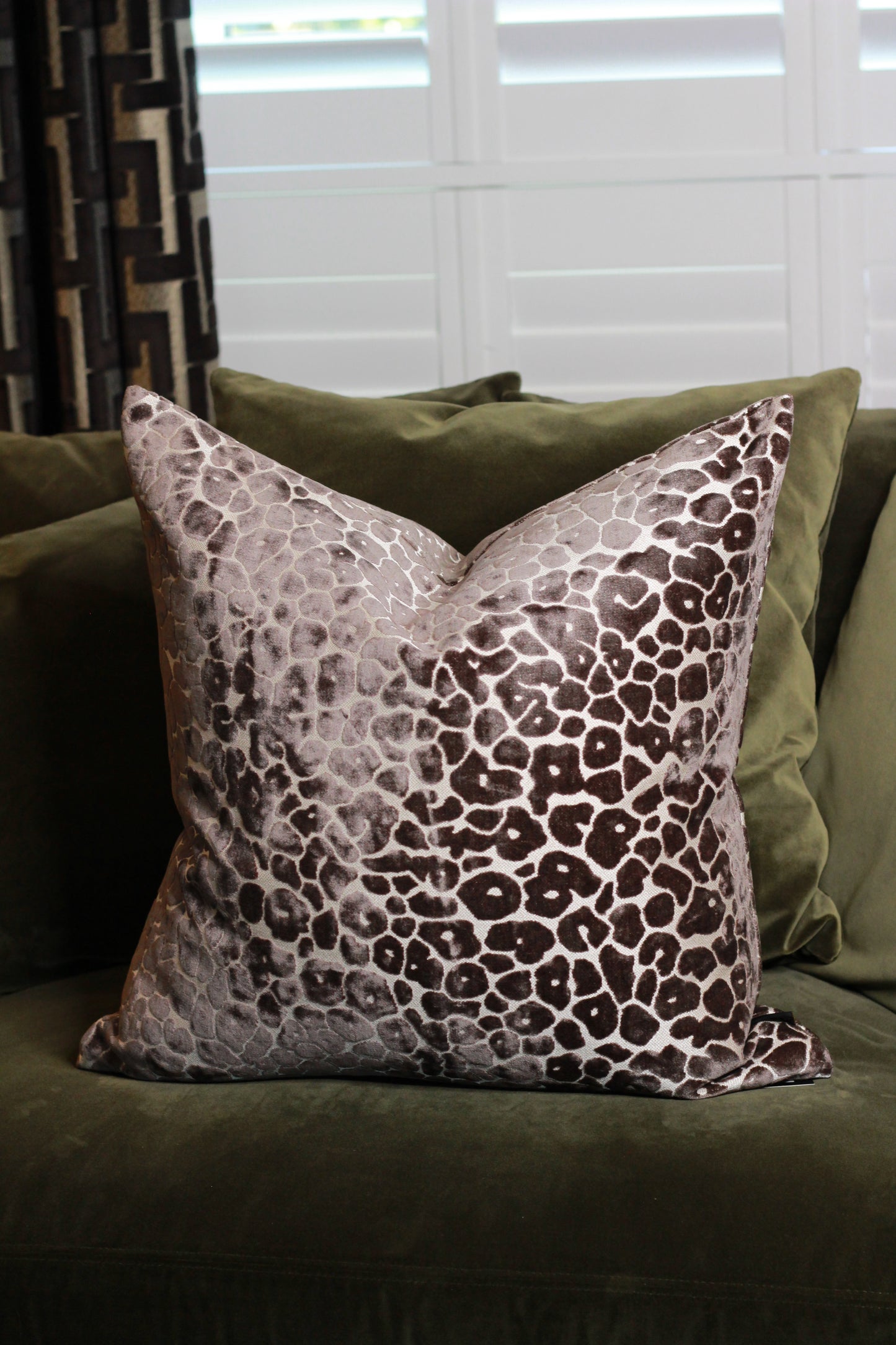 Mocha Velvet Cut Leopard Spot Cushion - Large