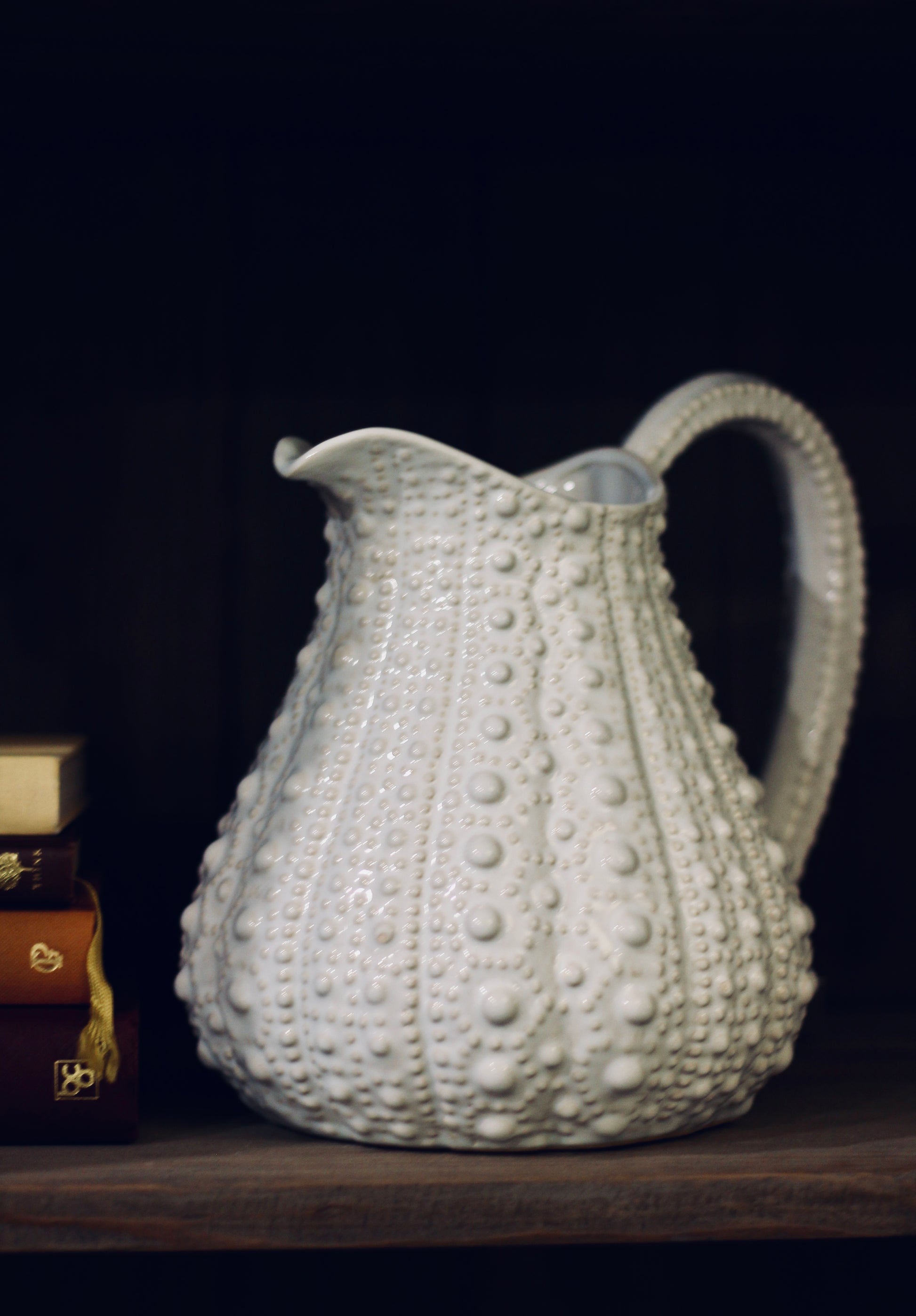 White Ceramic Urchin Pattern Jug Leya Buster Interiors and Home Fragrance