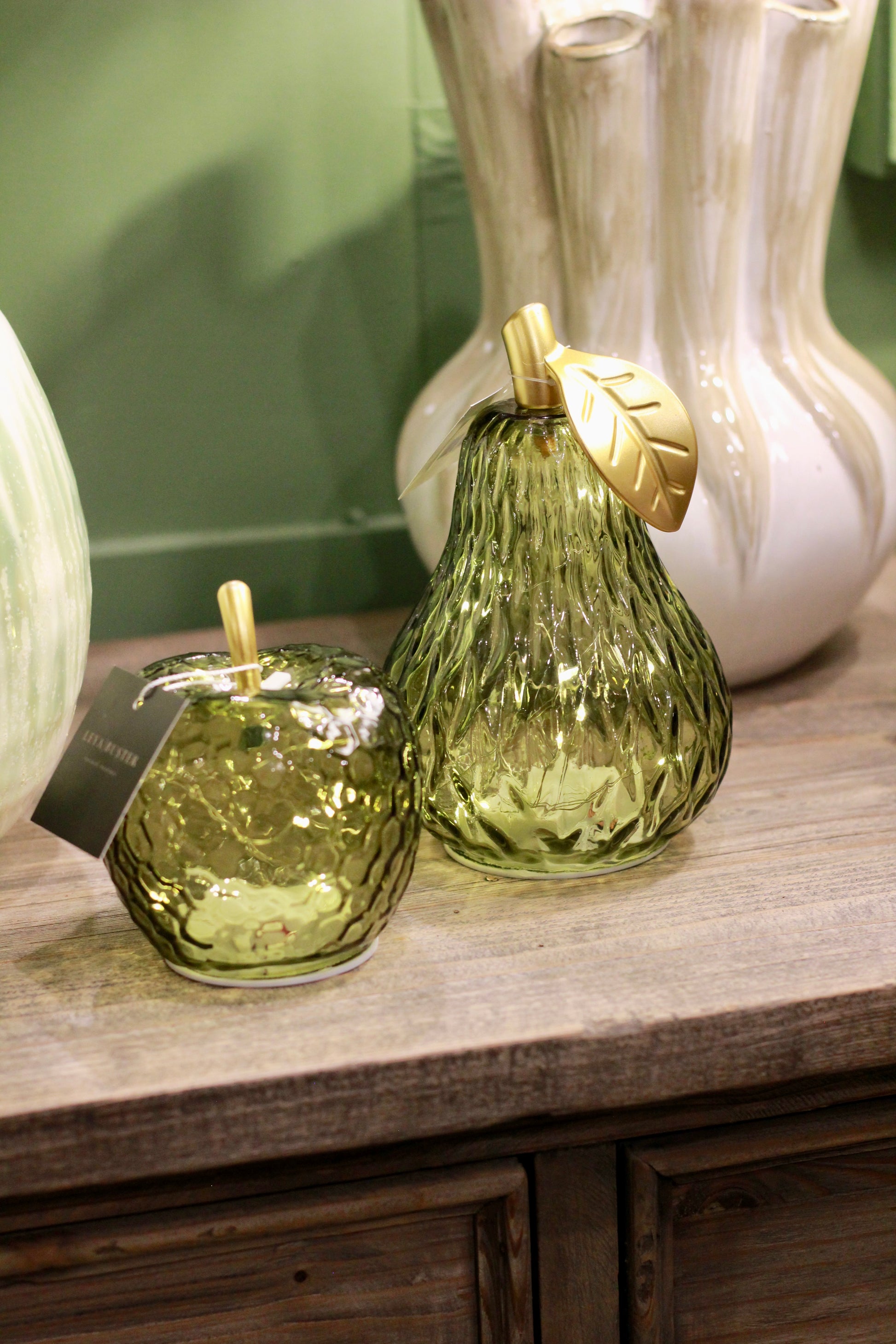 LED Glass Apple Decorative Light styled view – Leya Buster Interiors
